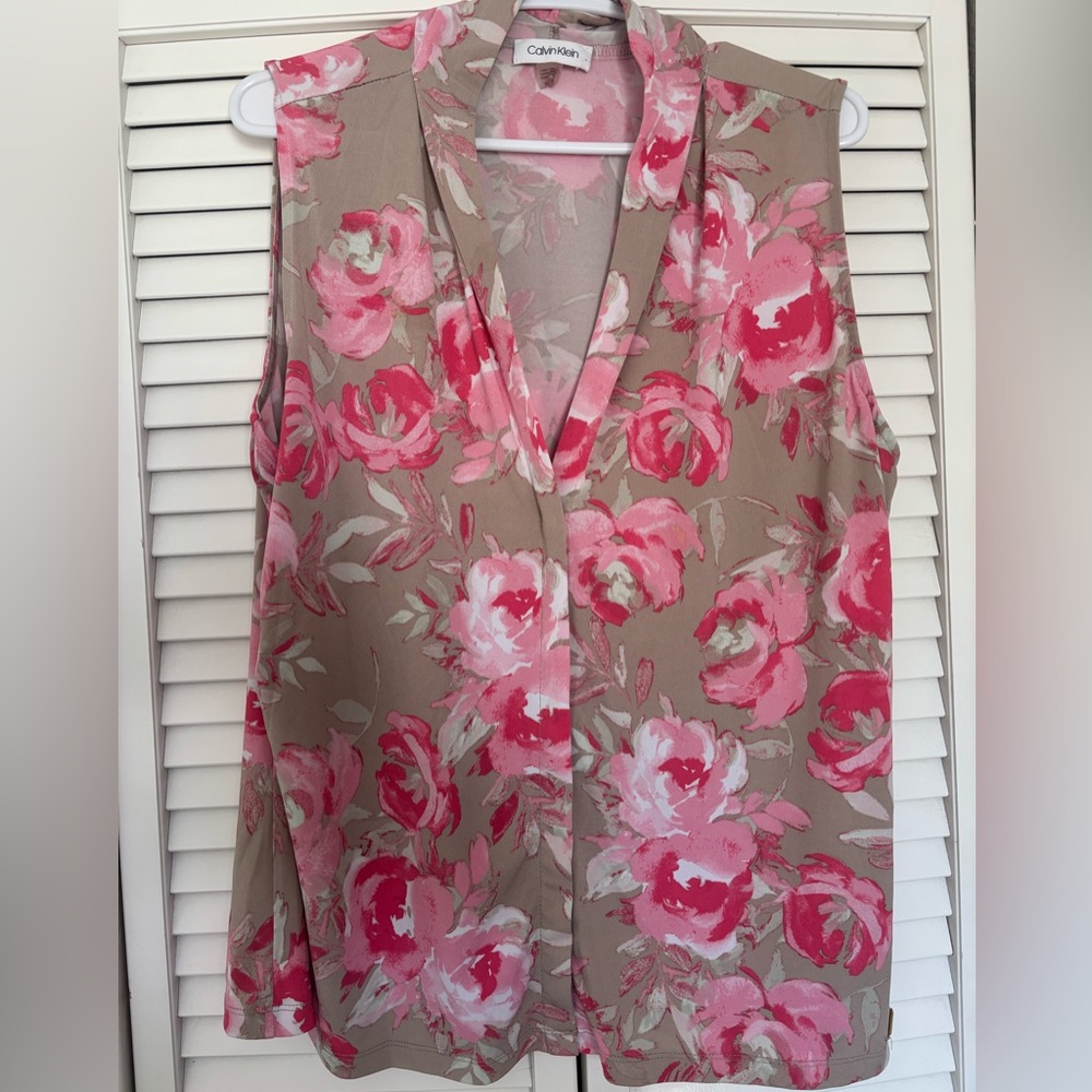 Calvin Klein Pink and Tan Floral Blouse